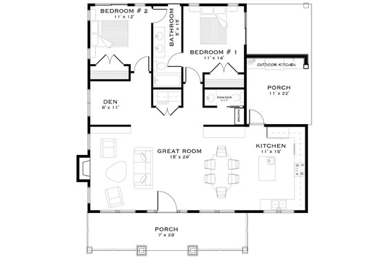 Floor Plan - Main Floor for Cottage House Plan #1101-44 - 2 bed, 1.5 bath