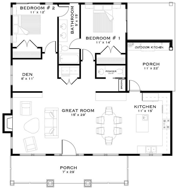 Cottage Floor Plan - Main Floor Plan #1101-44