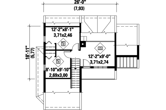 Floor Plan - Upper Floor for Contemporary House Plan #25-2135 - 3 bed, 1 bath