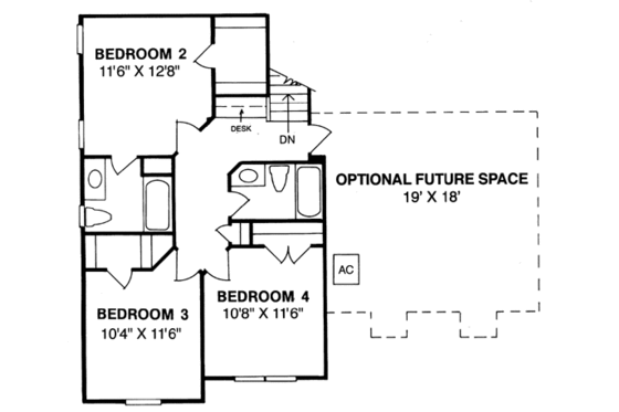 Floor Plan - Upper Floor for Traditional House Plan #20-234 - 4 bed, 3.5 bath