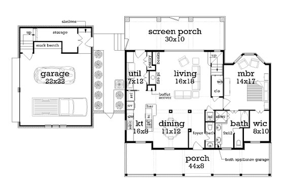 Floor Plan - Main Floor for Southern House Plan #45-571 - 3 bed, 2.5 bath