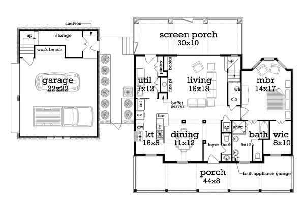 House Plan Design - Southern Floor Plan - Main Floor Plan #45-571
