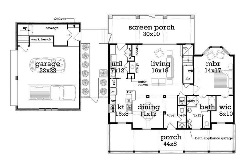 Architectural House Design - Floor Plan - Main Floor for Southern House Plan #45-571 - 3 bed, 2.5 bath