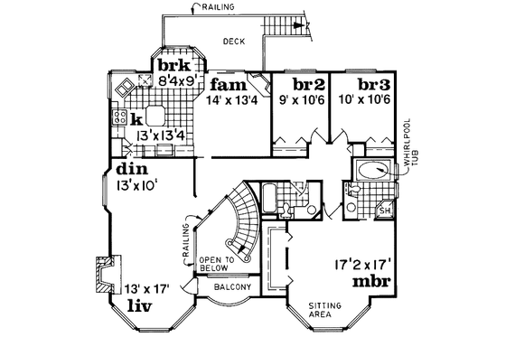 Floor Plan - Upper Floor for European House Plan #47-587 - 3 bed, 2 bath