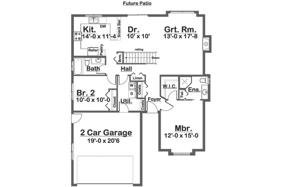 Floor Plan - Main Floor for Ranch House Plan #126-264 - 2 bed, 2 bath