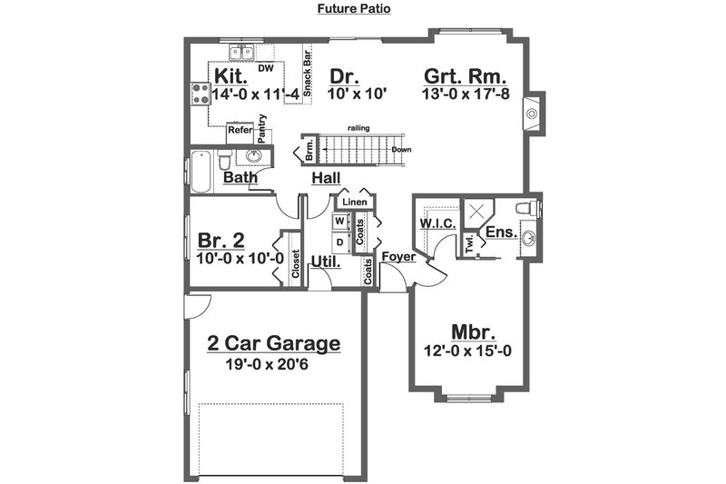 Home Plan - Floor Plan - Main Floor for Ranch House Plan #126-264 - 2 bed, 2 bath