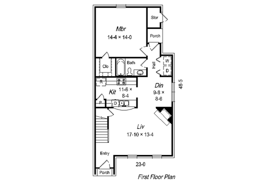 Floor Plan - Main Floor for Colonial House Plan #329-202 - 3 bed, 2 bath