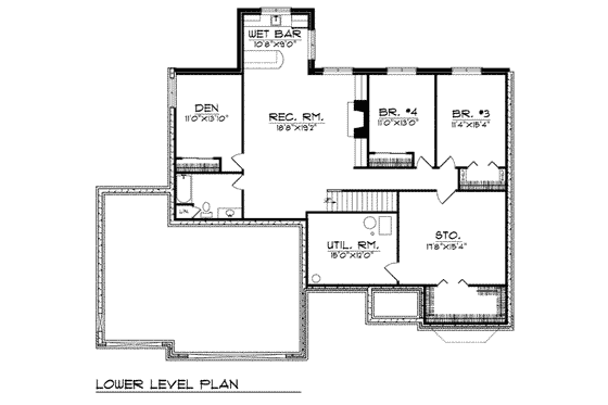 Floor Plan - Lower Floor for Traditional House Plan #70-786 - 4 bed, 3 bath