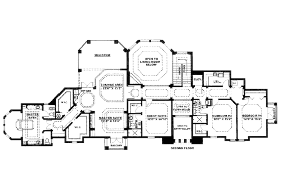 Floor Plan - Upper Floor for Mediterranean House Plan #27-214 - 4 bed, 4.5 bath