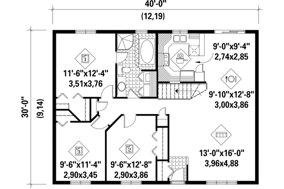 Floor Plan - Main Floor for Country House Plan #25-4831 - 3 bed, 1 bath