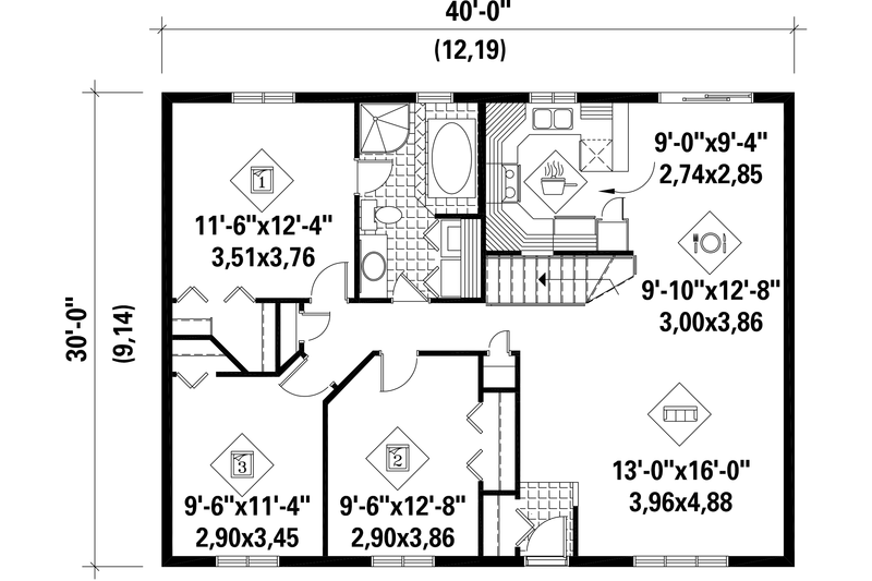 Dream House Plan - Floor Plan - Main Floor for Country House Plan #25-4831 - 3 bed, 1 bath