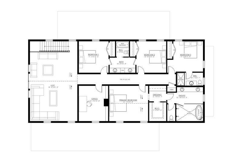 House Blueprint - Floor Plan - Upper Floor for Barndominium House Plan #1114-63 - 4 bed, 3.5 bath