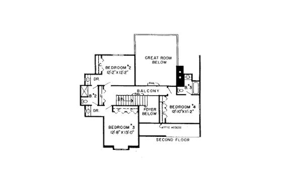 Floor Plan - Upper Floor for Tudor House Plan #312-775 - 4 bed, 3.5 bath