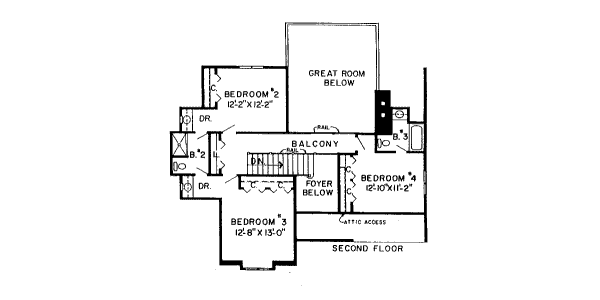 Floor Plan - Upper Floor for Tudor House Plan #312-775 - 4 bed, 3.5 bath