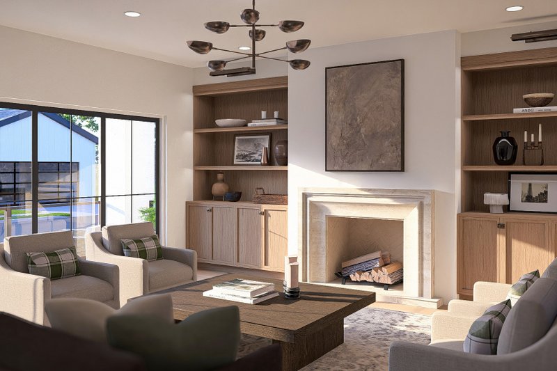 House Blueprint - Interior - Family Room 1 for Farmhouse House Plan #455-805 - 3 bed, 2.5 bath