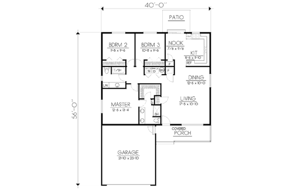 Floor Plan - Main Floor for Ranch House Plan #100-468 - 3 bed, 2 bath