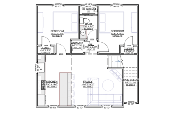 Floor Plan - Main Floor for Contemporary House Plan #1116-36 - 2 bed, 1.5 bath