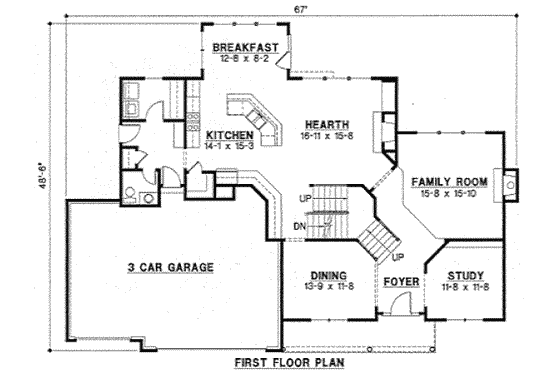 Floor Plan - Main Floor for Traditional House Plan #67-746 - 4 bed, 3.5 bath