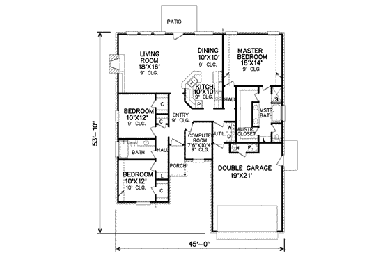 Floor Plan - Main Floor for Traditional House Plan #65-292 - 3 bed, 2 bath