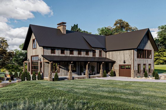 Exterior - Front Elevation 1 for Barndominium House Plan #455-249 - 4 bed, 3.5 bath