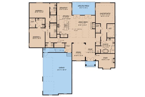 Floor Plan - Main Floor for Craftsman House Plan #923-168 - 3 bed, 3.5 bath