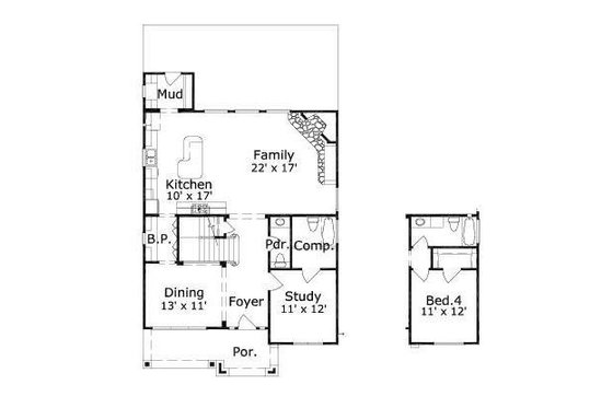 Floor Plan - Main Floor for Traditional House Plan #411-379 - 4 bed, 3 bath