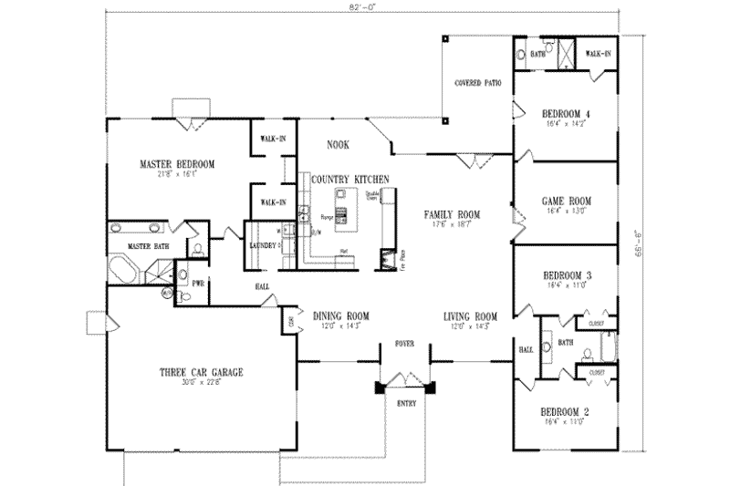 Architectural House Design - Floor Plan - Main Floor for Adobe / Southwestern House Plan #1-813 - 4 bed, 3.5 bath