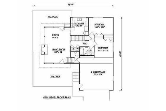 Floor Plan - Main Floor for Contemporary House Plan #116-125 - 3 bed, 2 bath