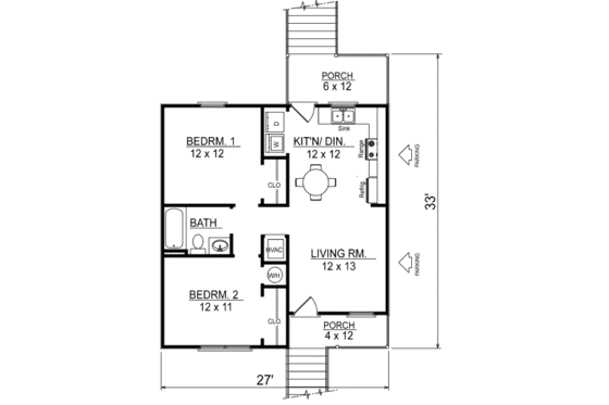 Floor Plan - Main Floor for Cottage House Plan #14-238 - 2 bed, 1 bath