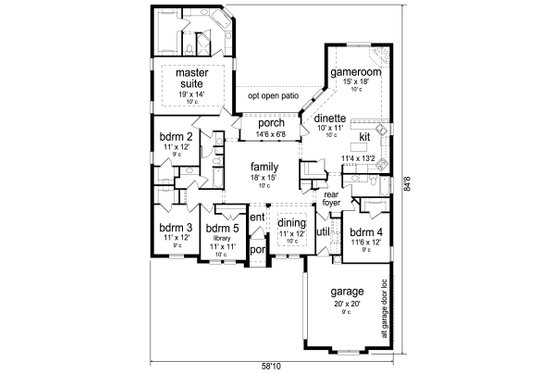 Floor Plan - Main Floor for Traditional House Plan #84-596 - 5 bed, 3 bath