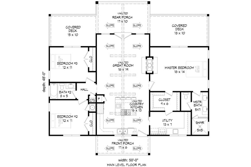 Architectural House Design - Floor Plan - Main Floor for Country House Plan #932-1018 - 3 bed, 2 bath
