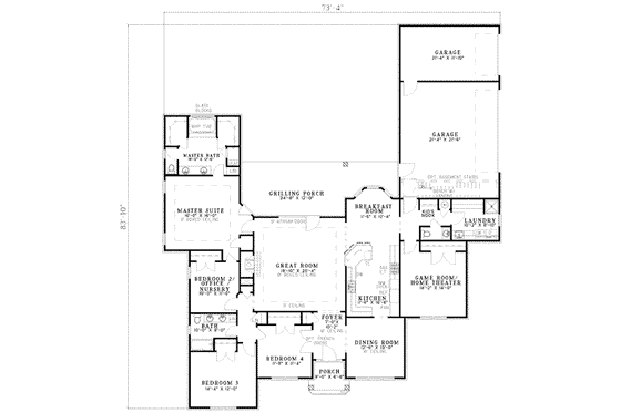Floor Plan - Main Floor for Traditional House Plan #17-583 - 4 bed, 2.5 bath