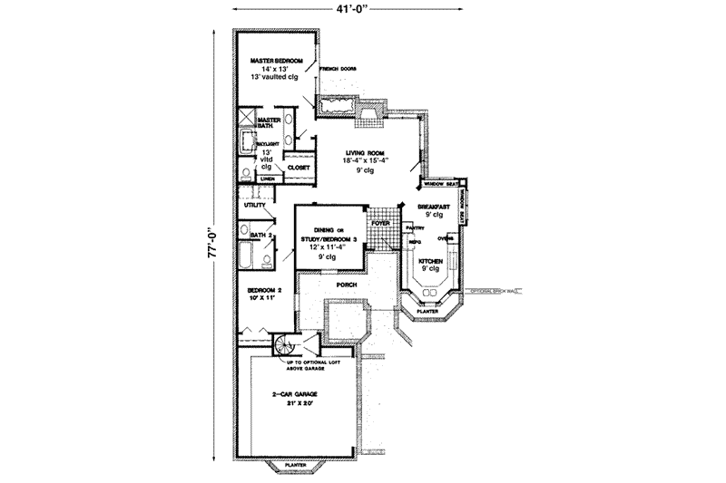 Home Plan - Floor Plan - Main Floor for European House Plan #410-341 - 2 bed, 2 bath