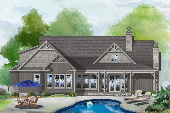 Exterior - Rear Elevation 1 for Craftsman House Plan #929-999 - 3 bed, 2 bath