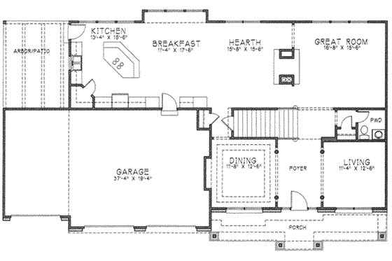Floor Plan - Main Floor for Craftsman House Plan #6-212 - 4 bed, 3.5 bath