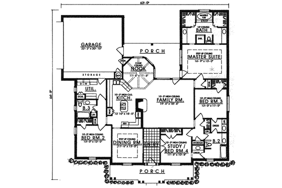 Floor Plan - Main Floor for Southern House Plan #40-243 - 4 bed, 3 bath