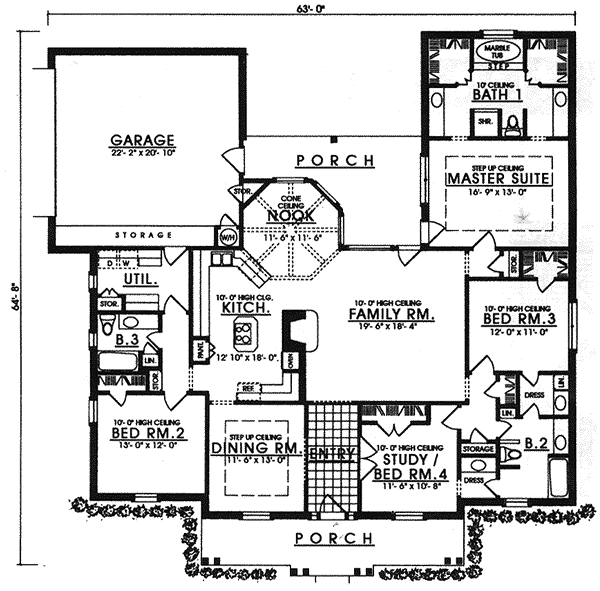Southern Style House Plan - 4 Beds 3 Baths 2411 Sq/Ft Plan #40-243 ...