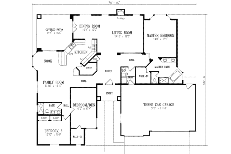 Dream House Plan - Floor Plan - Main Floor for Adobe / Southwestern House Plan #1-547 - 3 bed, 2 bath