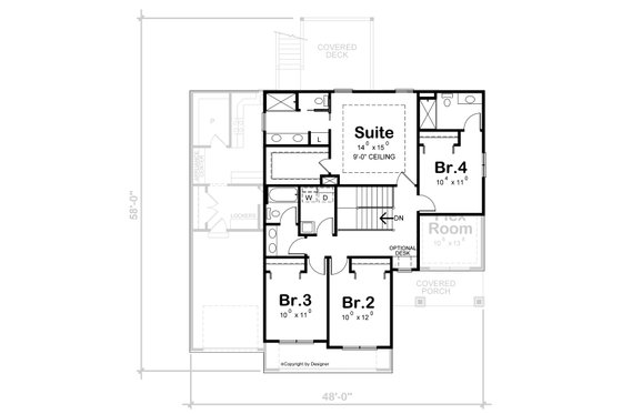 Floor Plan - Upper Floor for Farmhouse House Plan #20-2480 - 4 bed, 3.5 bath