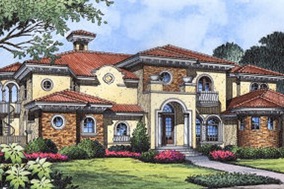 Exterior - Front Elevation for European House Plan #417-449 - 5 bed, 6.5 bath