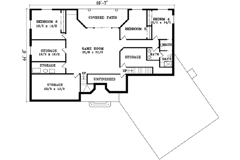 House Design - Floor Plan - Lower Floor for Ranch House Plan #1-1469 - 6 bed, 5 bath