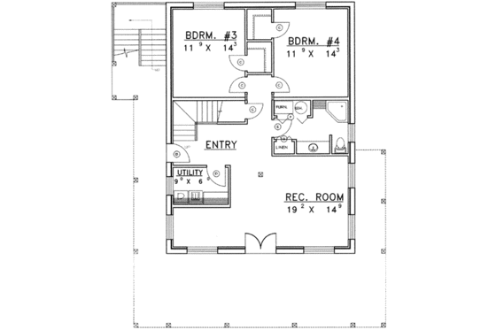 Floor Plan - Lower Floor for Log House Plan #117-409 - 4 bed, 3 bath