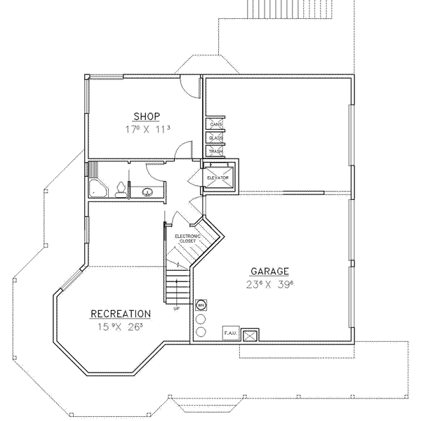 House Blueprint - European Floor Plan - Lower Floor Plan #117-185