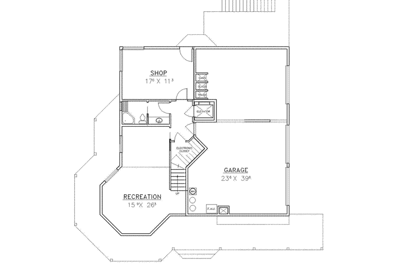 House Blueprint - Floor Plan - Lower Floor for European House Plan #117-185 - 3 bed, 4 bath
