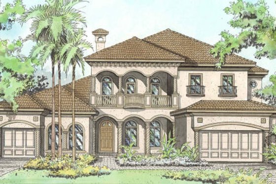 Exterior - Front Elevation for Mediterranean House Plan #420-247 - 5 bed, 6.5 bath