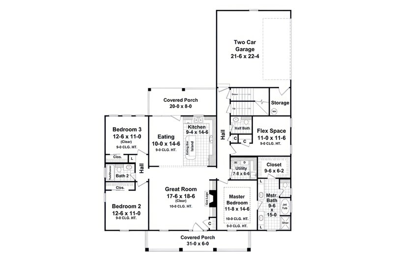 House Blueprint - Floor Plan - Main Floor for Country House Plan #21-624 - 3 bed, 2 bath