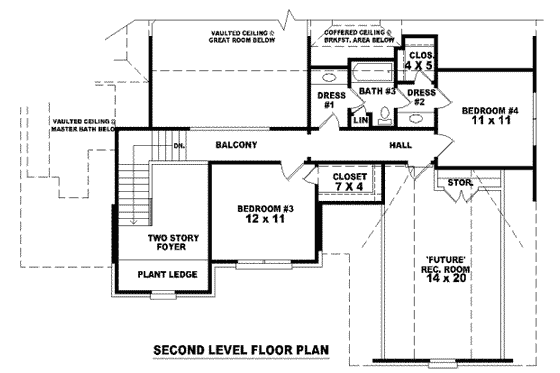 Floor Plan - Upper Floor for European House Plan #81-1003 - 4 bed, 3 bath
