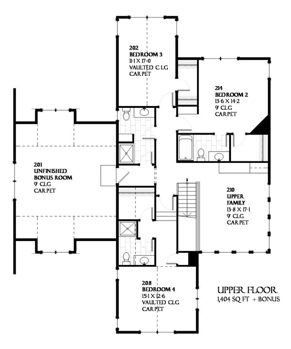 Traditional Floor Plan - Upper Floor Plan #901-68