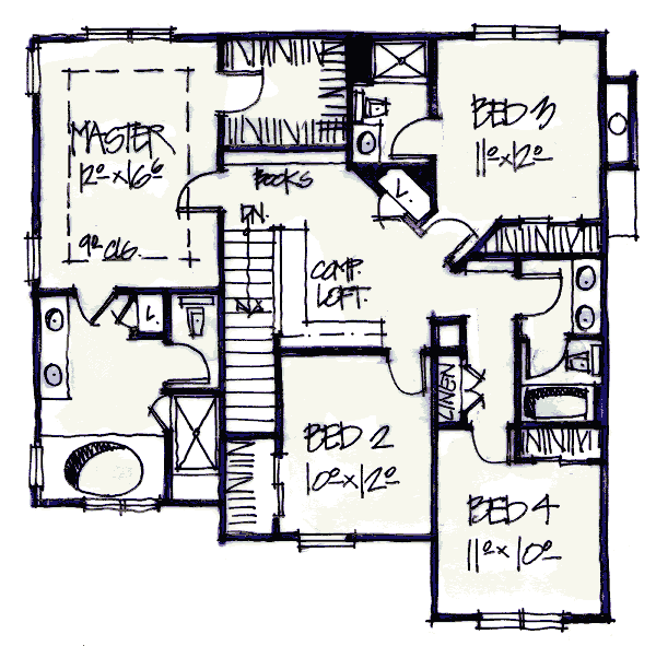 Architectural House Design - European Floor Plan - Upper Floor Plan #20-2034
