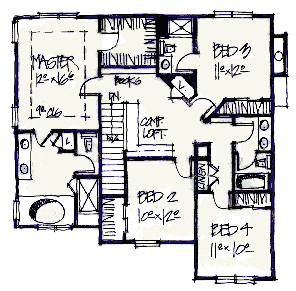 House Plan Design - European Floor Plan - Upper Floor Plan #20-2034